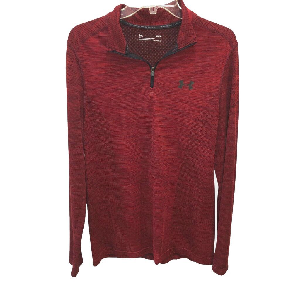 Under Armour Thread Borne Mens Medium Red Heatgear Fitted 1/4 Zip Pullover M